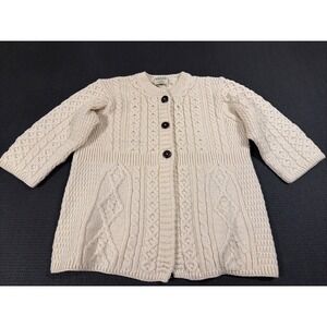 Vintage Kilronan Knitwear 100% Merino Wool Cream Cardigan Women's M‎ Ireland